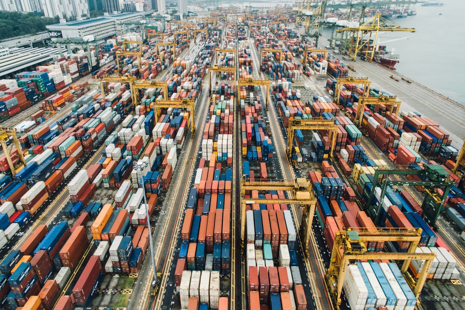 Cargo containers at a shipping terminal for international freight movement